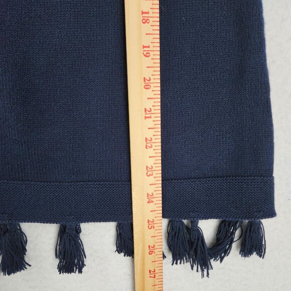 Talbots Sweater Womens Large Navy Blue 100% Cotton Fringe Hem Sleeveless Knit - Picture 6 of 10